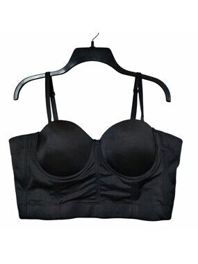 Black Strapless Longline Bra 42D XL Underwire Boned Convertible Removable Straps